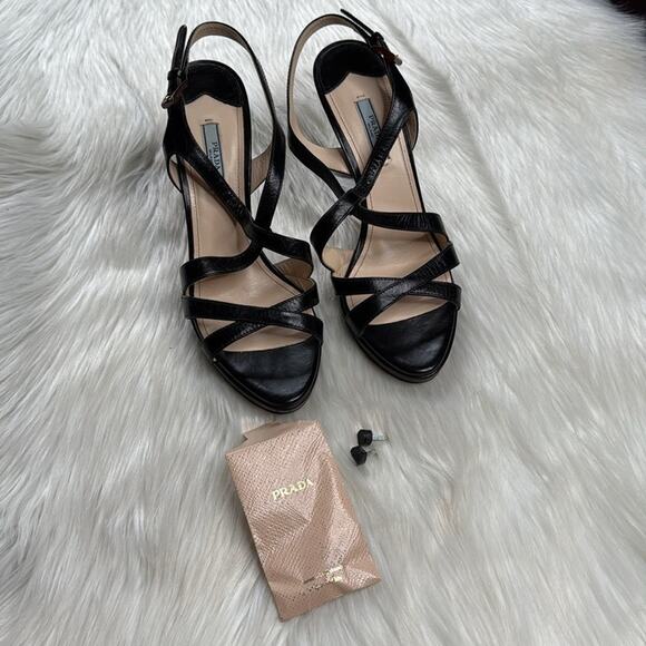 Prada Black Leather Strappy Platform Sandals - Picture 10 of 11